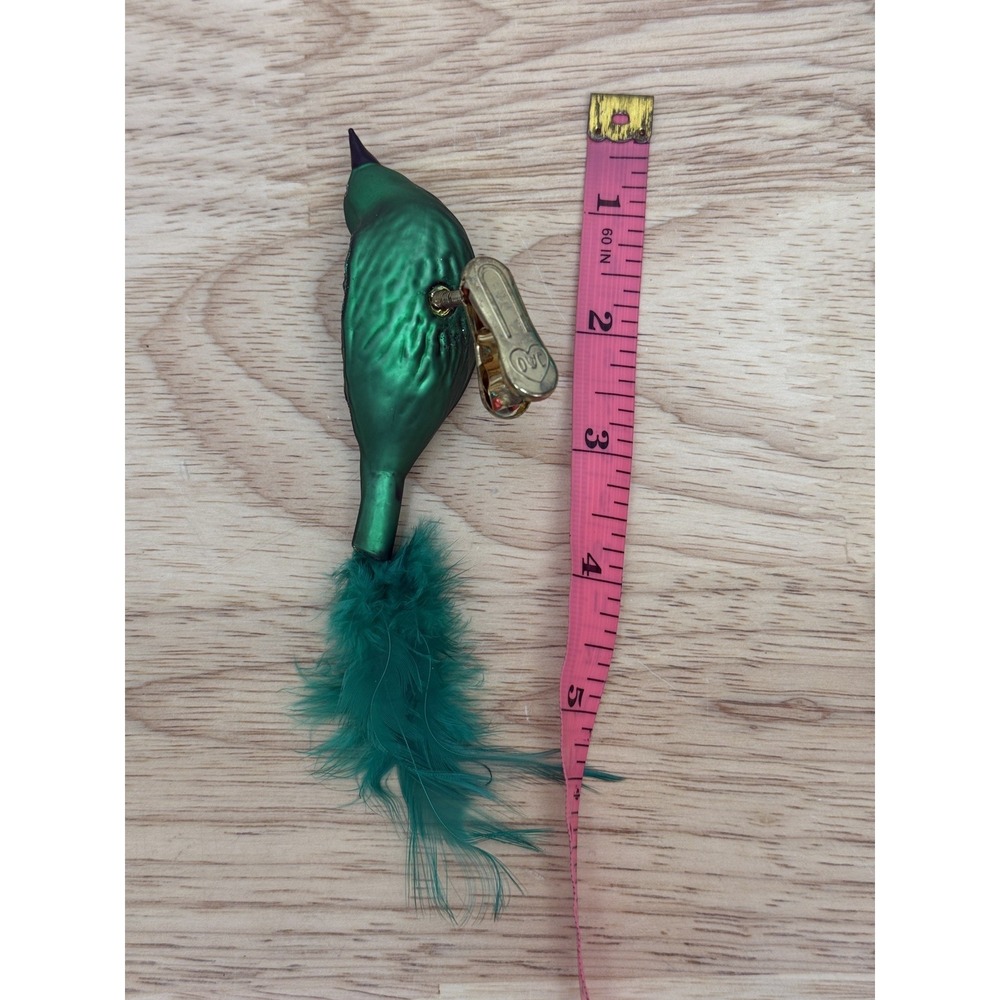 Old World Christmas Brilliant Songbird-Green Glass No Box Feathers Vintage #AA - Picture 7 of 7